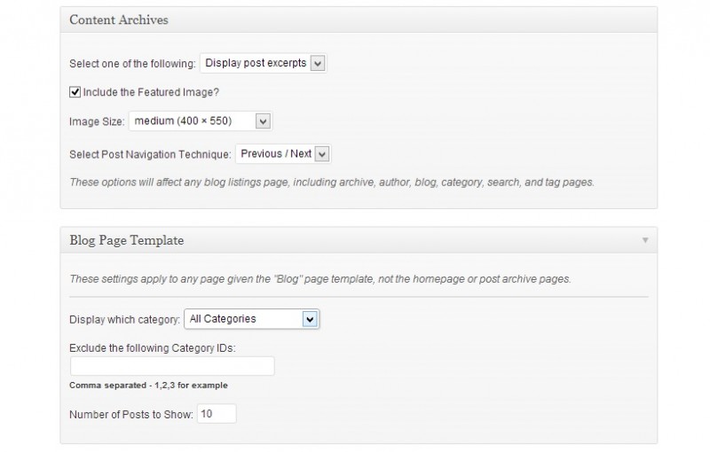 Blog settings in studiopress themes
