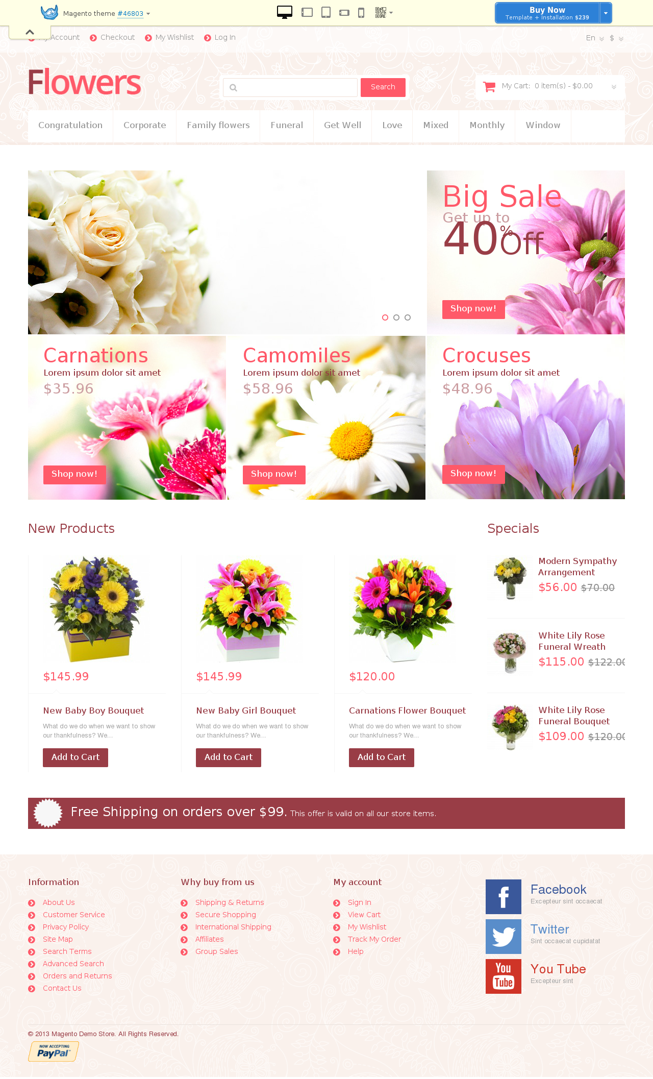 Flowers For Any Occasion Magento Theme #46803