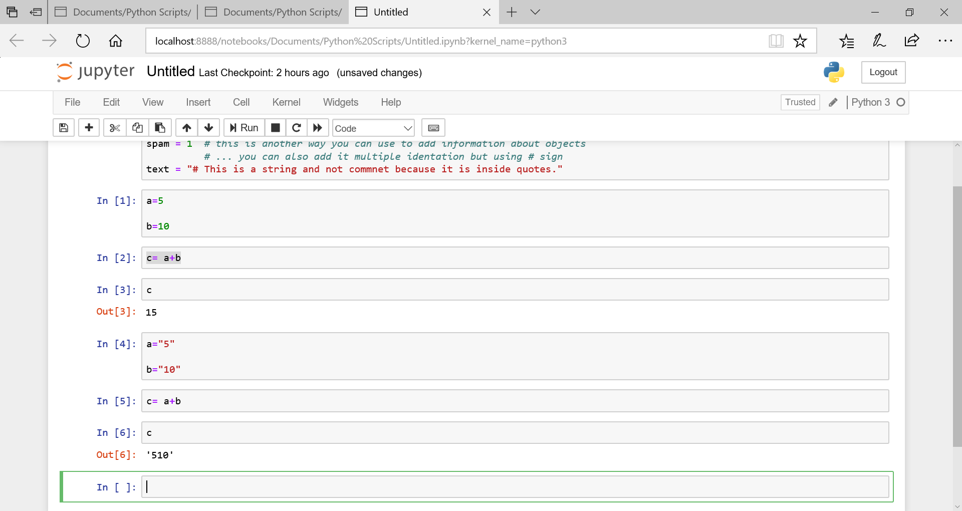 number & string variables in python