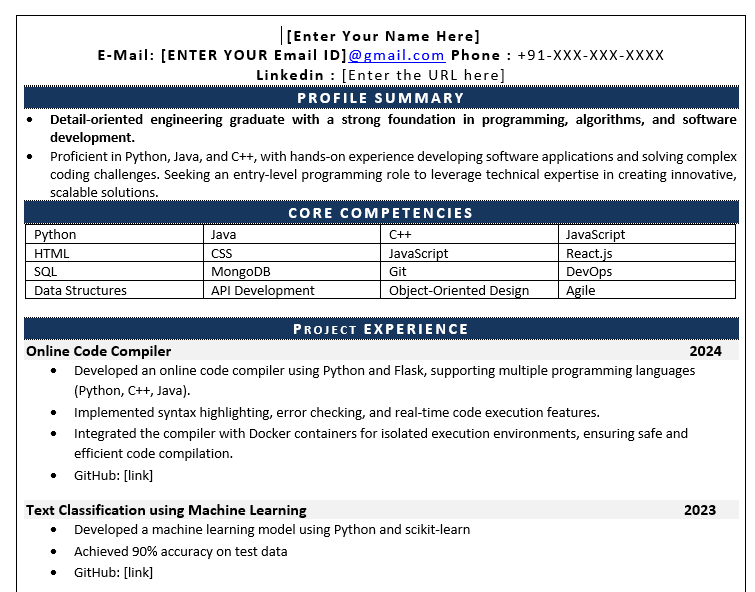 best resume template for fresher