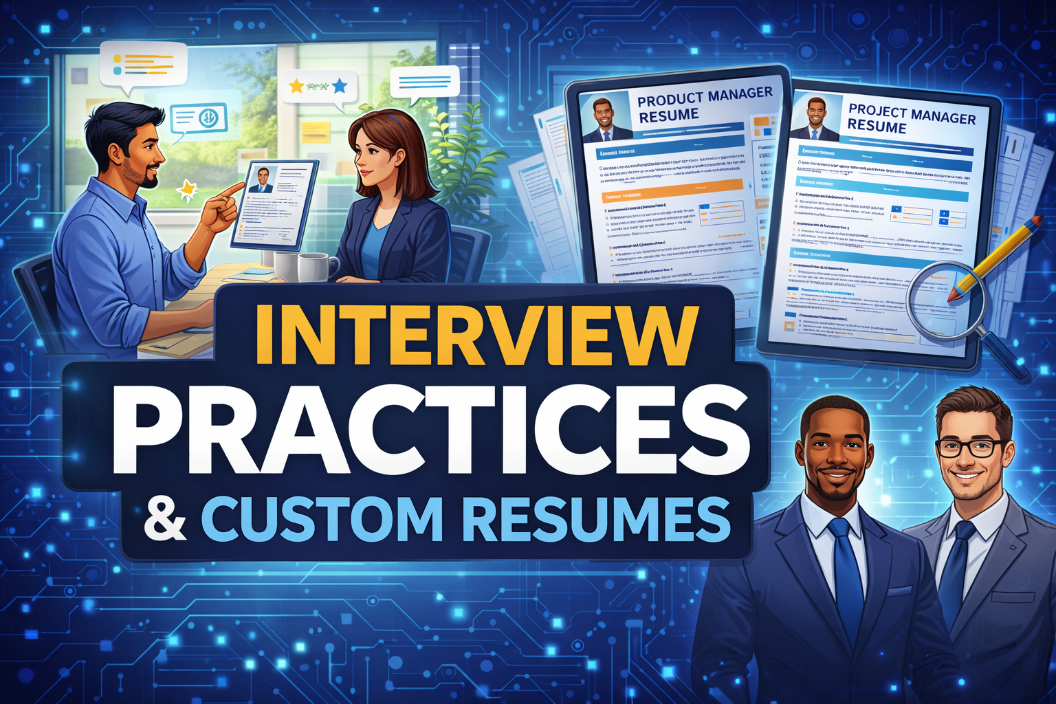 interview practices for product manager and project manager, build customized resumes